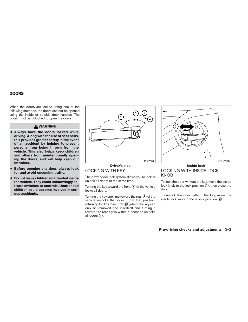 Doors -3 | NISSAN 2013 Xterra - Owner's Manual User Manual | Page 130 / 394