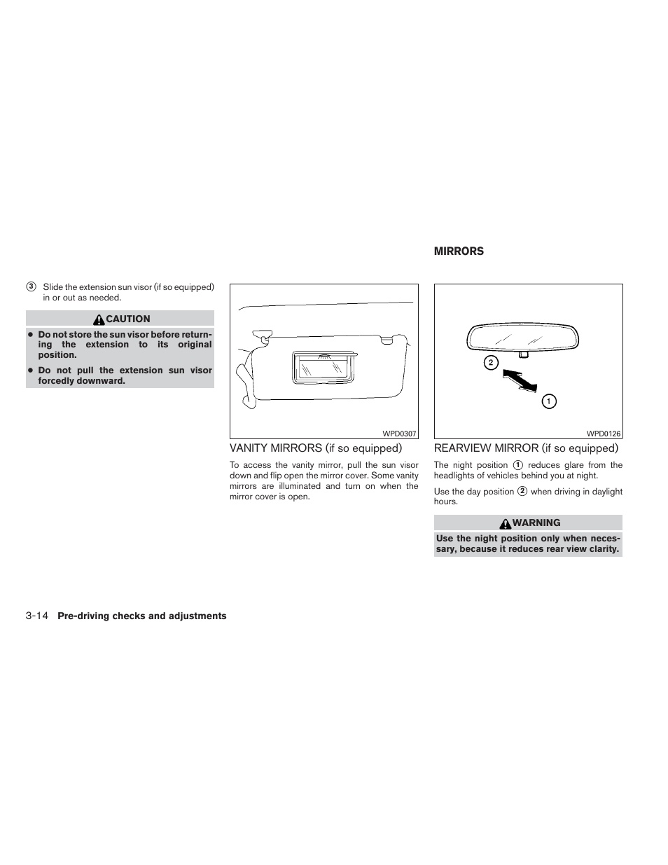 Vanity mirrors (if so equipped) -14, Mirrors -14, Rearview mirror (if so equipped) -14 | NISSAN 2013 Xterra - Owner's Manual User Manual | Page 141 / 394