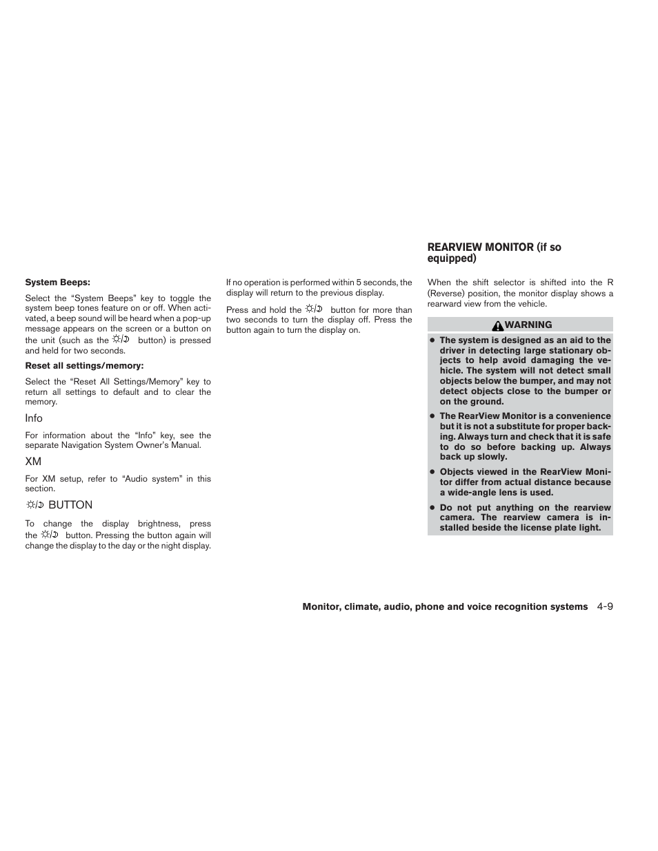 Button -9, Rearview monitor (if so equipped) -9 | NISSAN 2013 Xterra - Owner's Manual User Manual | Page 154 / 394