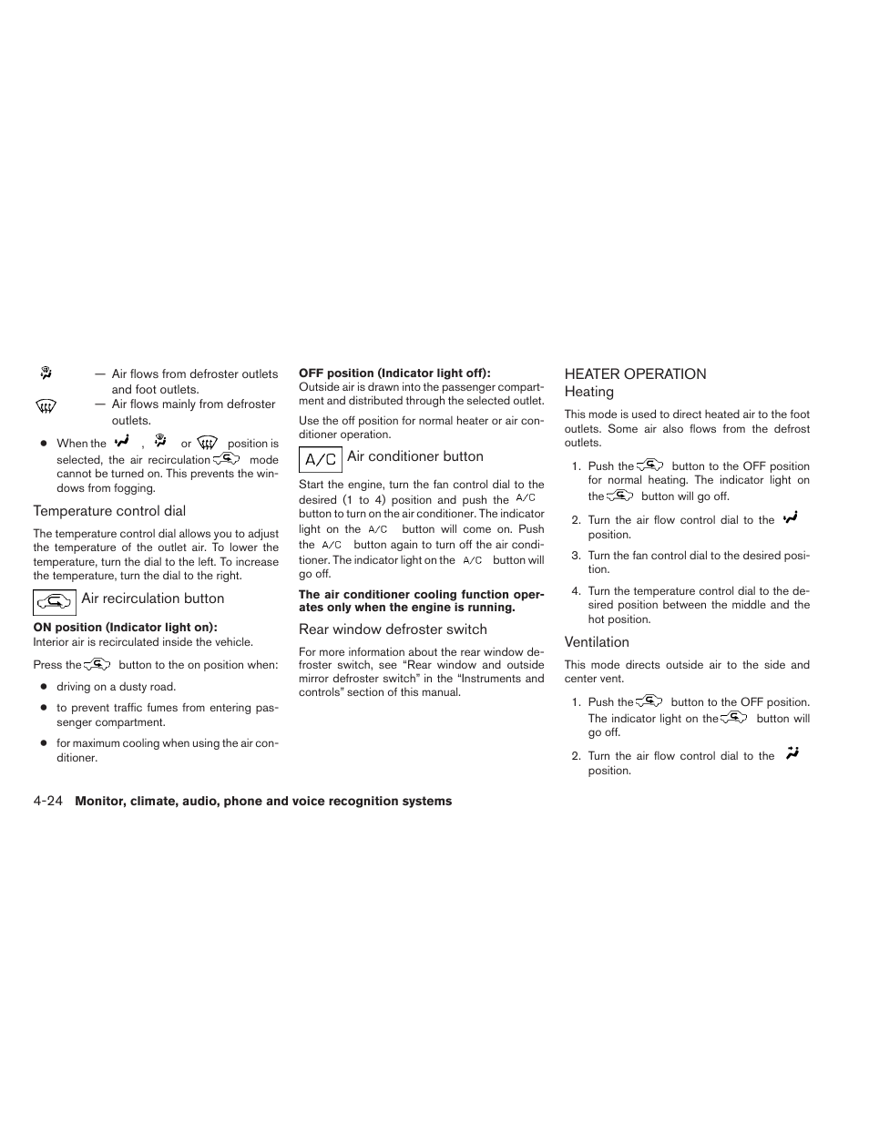 Heater operation -24 | NISSAN 2013 Xterra - Owner's Manual User Manual | Page 169 / 394