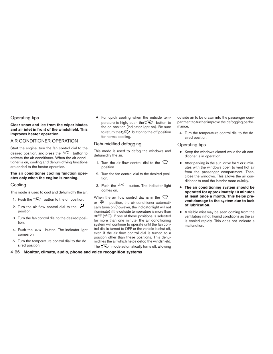 Air conditioner operation -26 | NISSAN 2013 Xterra - Owner's Manual User Manual | Page 171 / 394