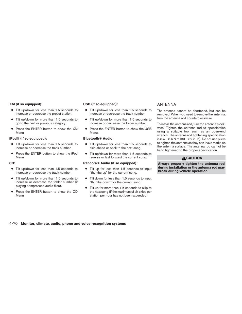 Antenna -70 | NISSAN 2013 Xterra - Owner's Manual User Manual | Page 215 / 394