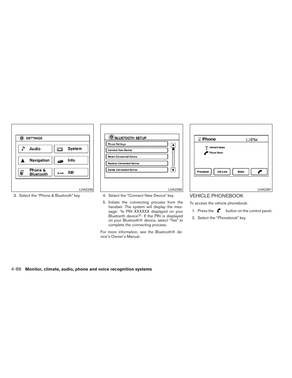 Vehicle phonebook -88 | NISSAN 2013 Xterra - Owner's Manual User Manual | Page 233 / 394