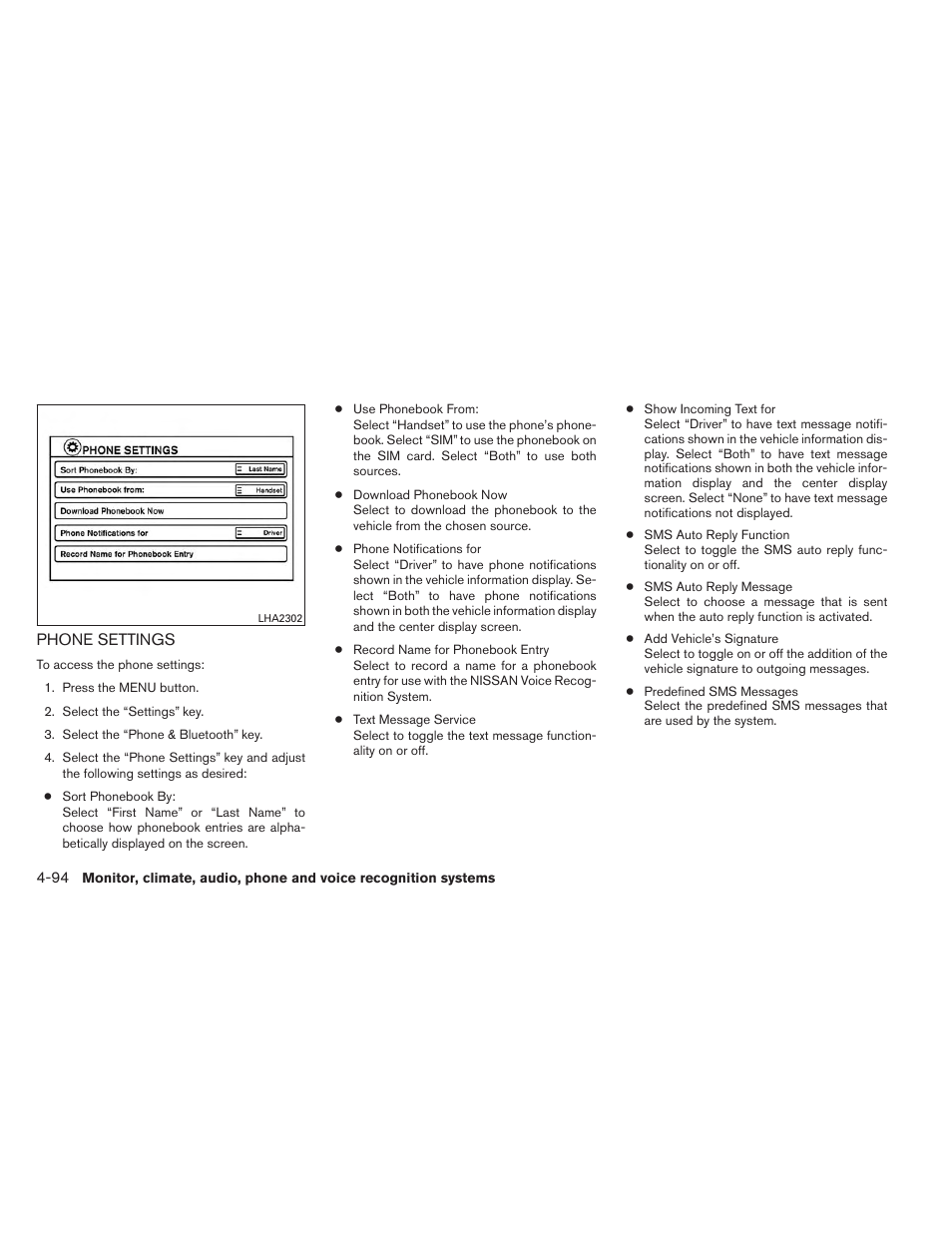 Phone settings -94 | NISSAN 2013 Xterra - Owner's Manual User Manual | Page 239 / 394