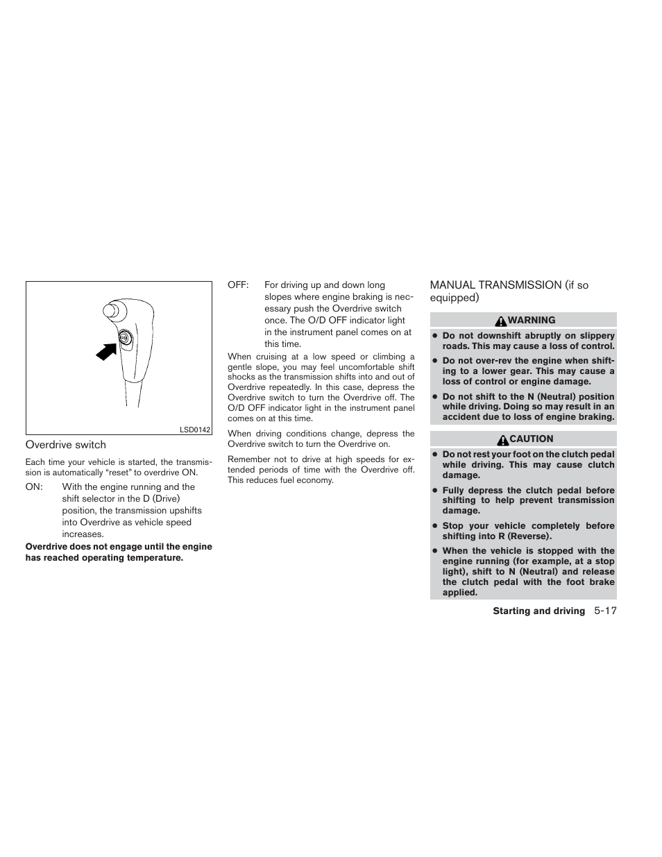 Manual transmission (if so equipped) -17 | NISSAN 2013 Xterra - Owner's Manual User Manual | Page 264 / 394