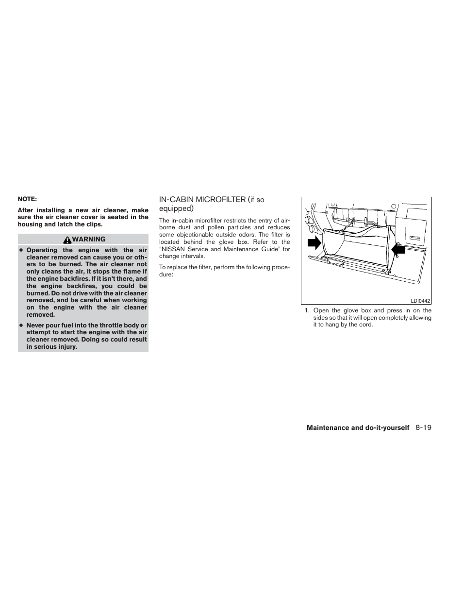 In-cabin microfilter (if so equipped) -19 | NISSAN 2013 Xterra - Owner's Manual User Manual | Page 328 / 394