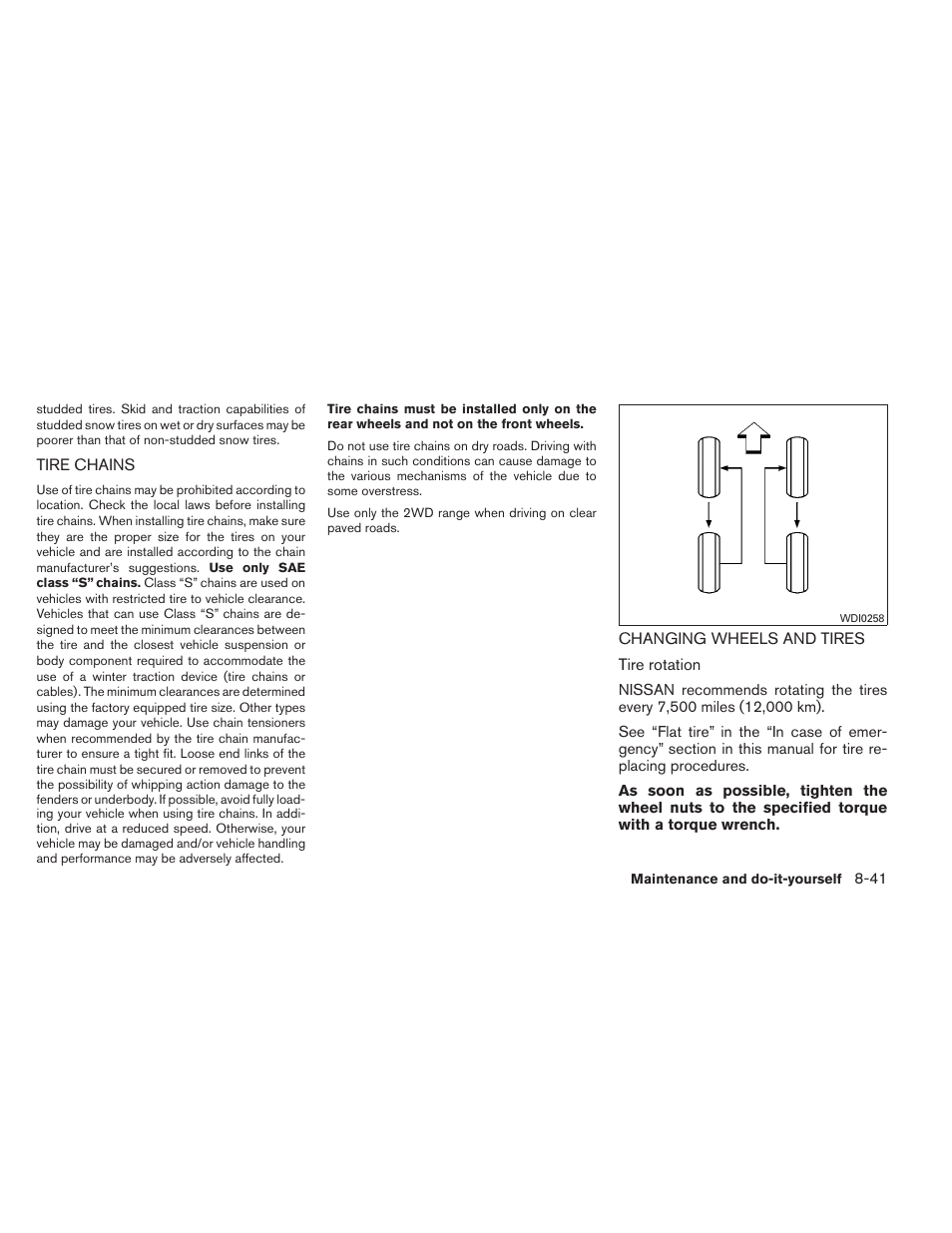 Tire chains -41 changing wheels and tires -41 | NISSAN 2013 Xterra - Owner's Manual User Manual | Page 350 / 394