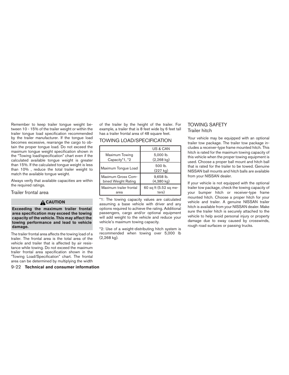 Towing load/specification -22 towing safety -22 | NISSAN 2013 Xterra - Owner's Manual User Manual | Page 375 / 394