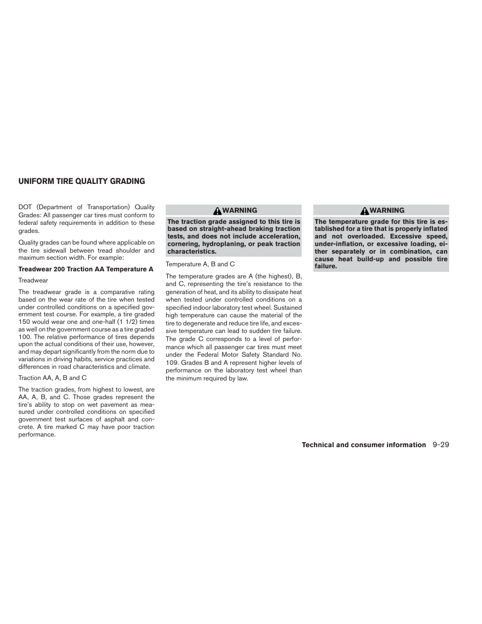 Uniform tire quality grading -29 | NISSAN 2013 Xterra - Owner's Manual User Manual | Page 382 / 394