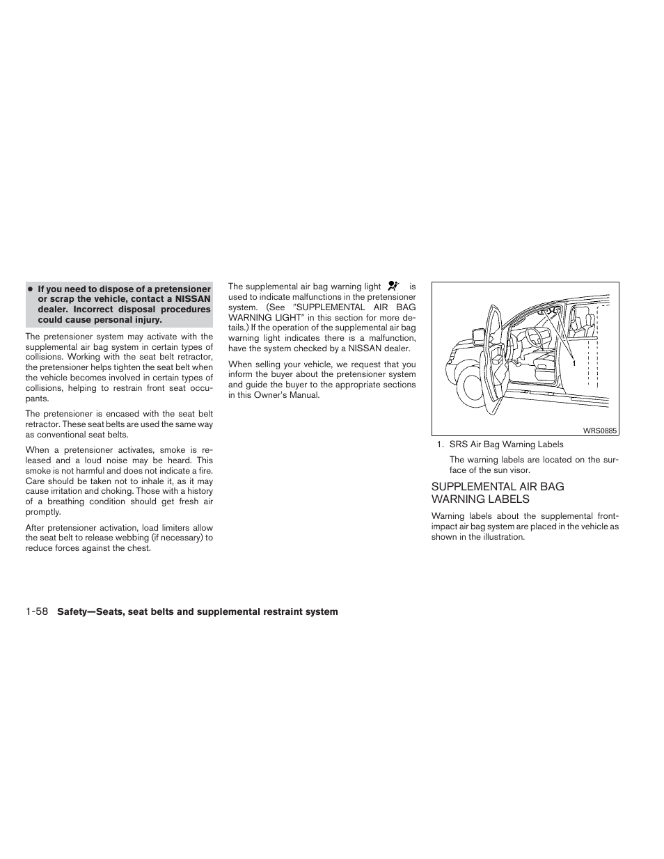 Supplemental air bag warning labels -58 | NISSAN 2013 Xterra - Owner's Manual User Manual | Page 75 / 394