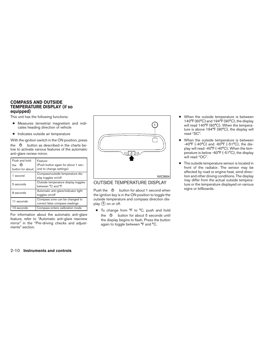 Outside temperature display -10, Outside temperature display | NISSAN 2013 Xterra - Owner's Manual User Manual | Page 87 / 394