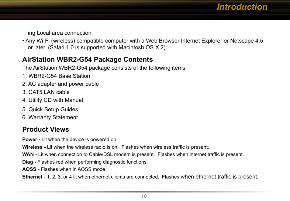 Introduction | Buffalo Technology WBR2-G54 User Manual | Page 10 / 95