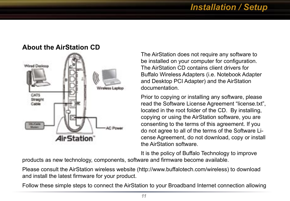 Installation / setup | Buffalo Technology WBR2-G54 User Manual | Page 11 / 95