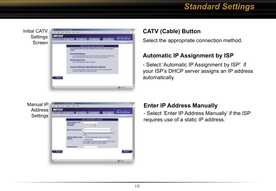 Standard settings | Buffalo Technology WBR2-G54 User Manual | Page 18 / 95