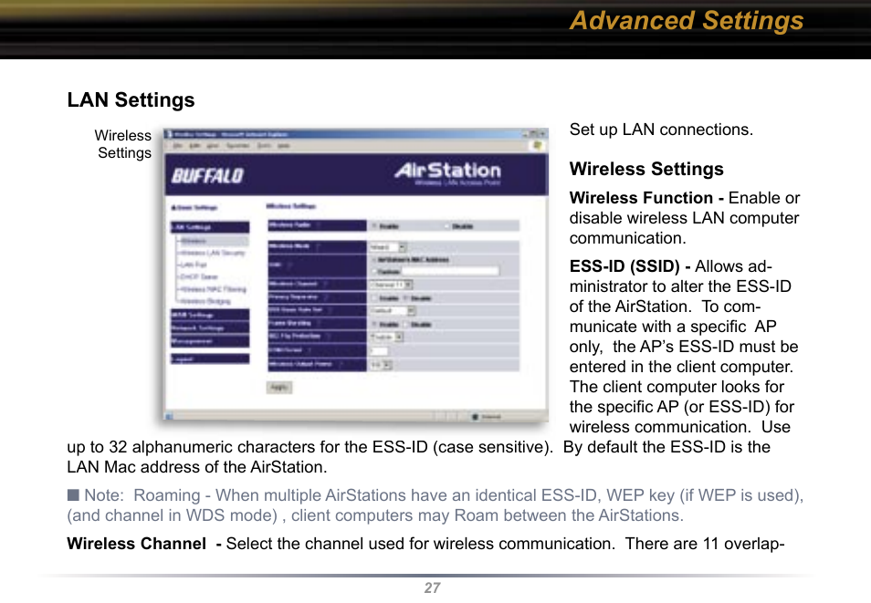 Advanced settings, Lan settings | Buffalo Technology WBR2-G54 User Manual | Page 27 / 95