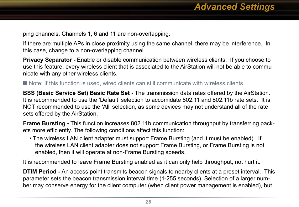 Advanced settings | Buffalo Technology WBR2-G54 User Manual | Page 28 / 95