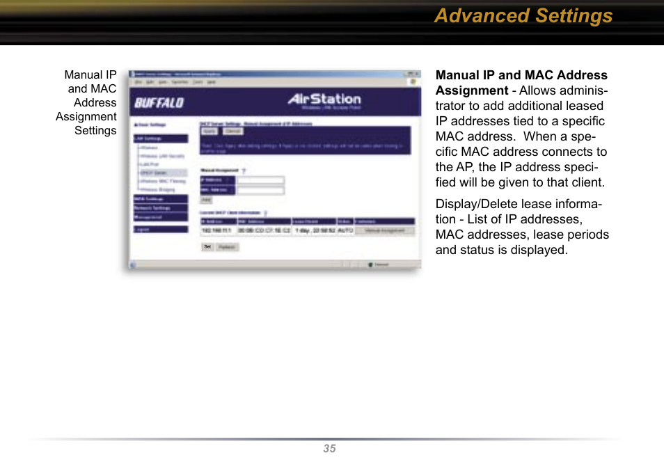 Advanced settings | Buffalo Technology WBR2-G54 User Manual | Page 35 / 95