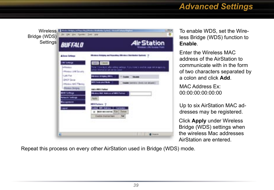 Advanced settings | Buffalo Technology WBR2-G54 User Manual | Page 39 / 95