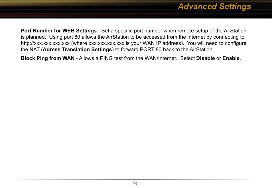 Advanced settings | Buffalo Technology WBR2-G54 User Manual | Page 44 / 95