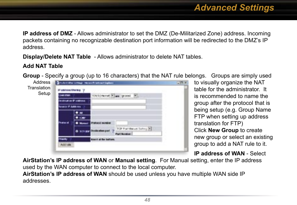 Advanced settings | Buffalo Technology WBR2-G54 User Manual | Page 48 / 95