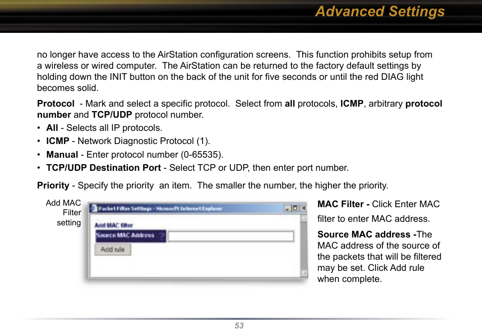 Advanced settings | Buffalo Technology WBR2-G54 User Manual | Page 53 / 95