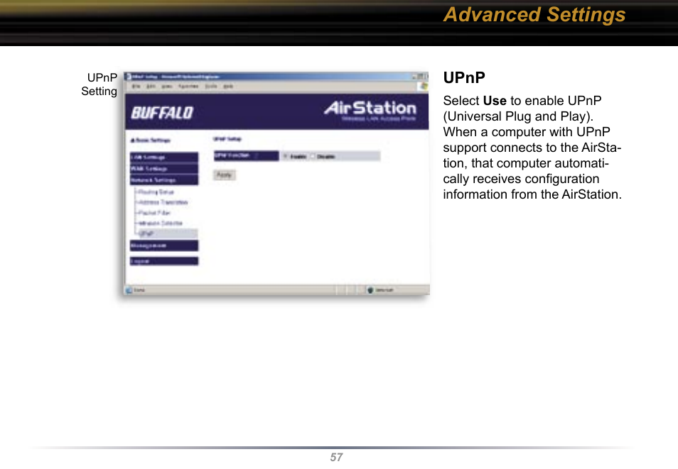 Advanced settings | Buffalo Technology WBR2-G54 User Manual | Page 57 / 95