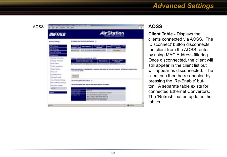 Advanced settings | Buffalo Technology WBR2-G54 User Manual | Page 69 / 95