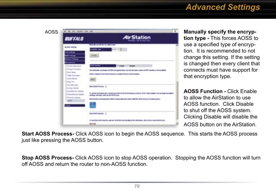 Advanced settings | Buffalo Technology WBR2-G54 User Manual | Page 70 / 95