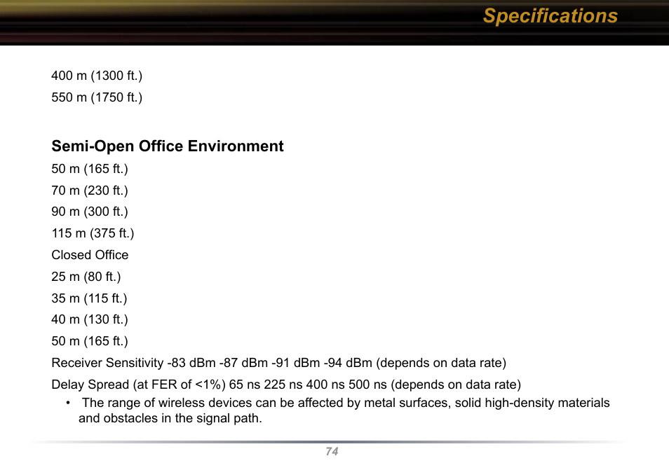 Speciﬁcations | Buffalo Technology WBR2-G54 User Manual | Page 74 / 95