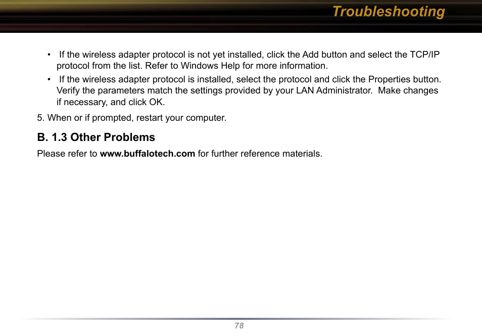 Troubleshooting | Buffalo Technology WBR2-G54 User Manual | Page 78 / 95