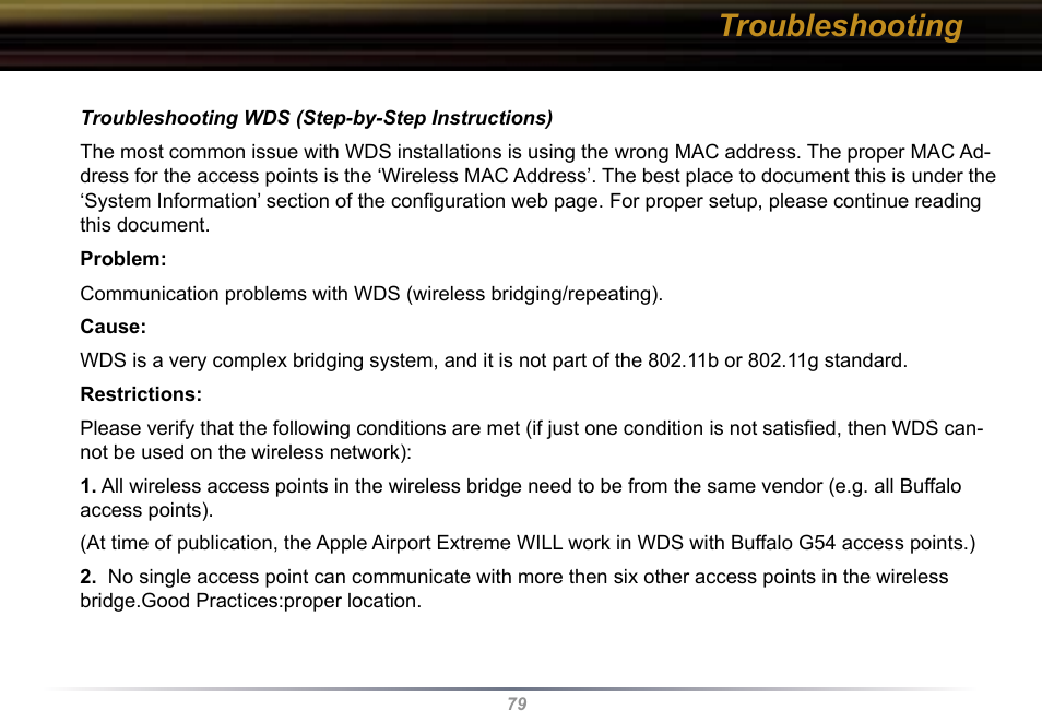 Troubleshooting | Buffalo Technology WBR2-G54 User Manual | Page 79 / 95