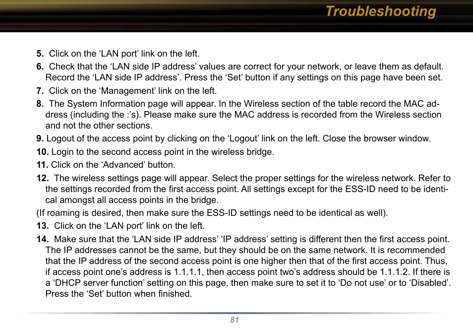 Troubleshooting | Buffalo Technology WBR2-G54 User Manual | Page 81 / 95