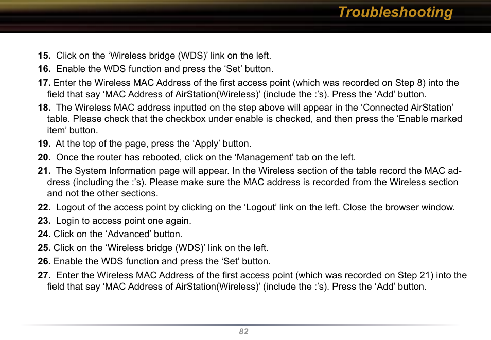Troubleshooting | Buffalo Technology WBR2-G54 User Manual | Page 82 / 95