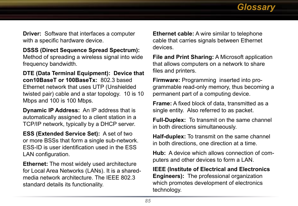 Glossary | Buffalo Technology WBR2-G54 User Manual | Page 85 / 95