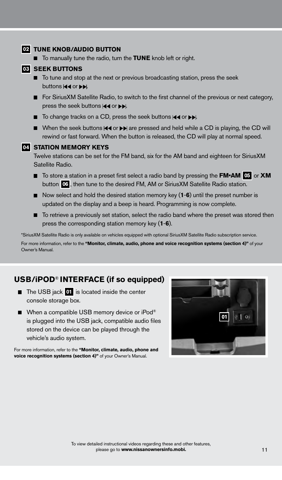 Usb/ipod, Interface (if so equipped) | NISSAN 2013 Xterra - Quick Reference Guide User Manual | Page 13 / 22