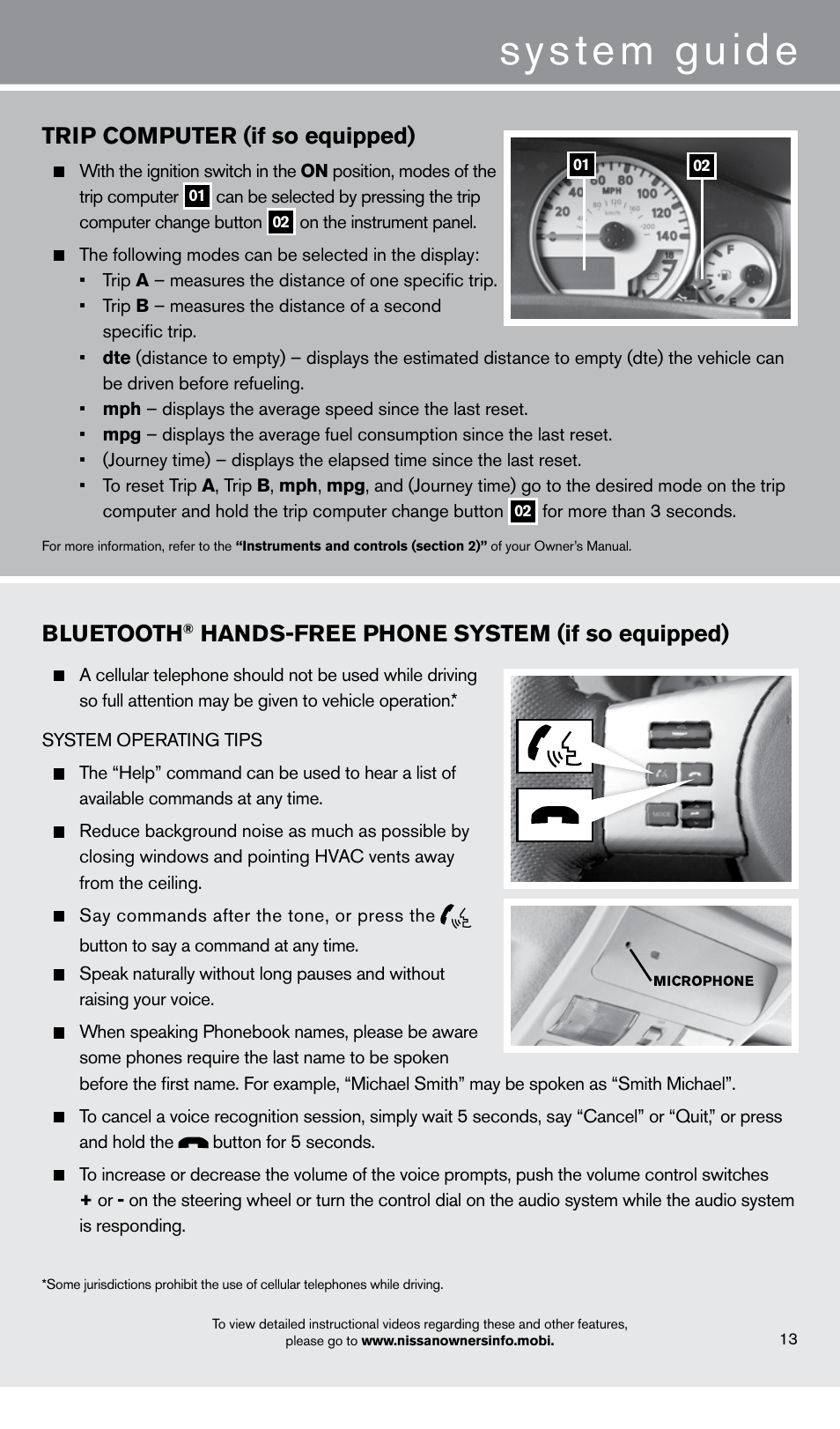 System guide, Trip computer (if so equipped), Bluetooth | Hands-free phone system (if so equipped) | NISSAN 2013 Xterra - Quick Reference Guide User Manual | Page 15 / 22