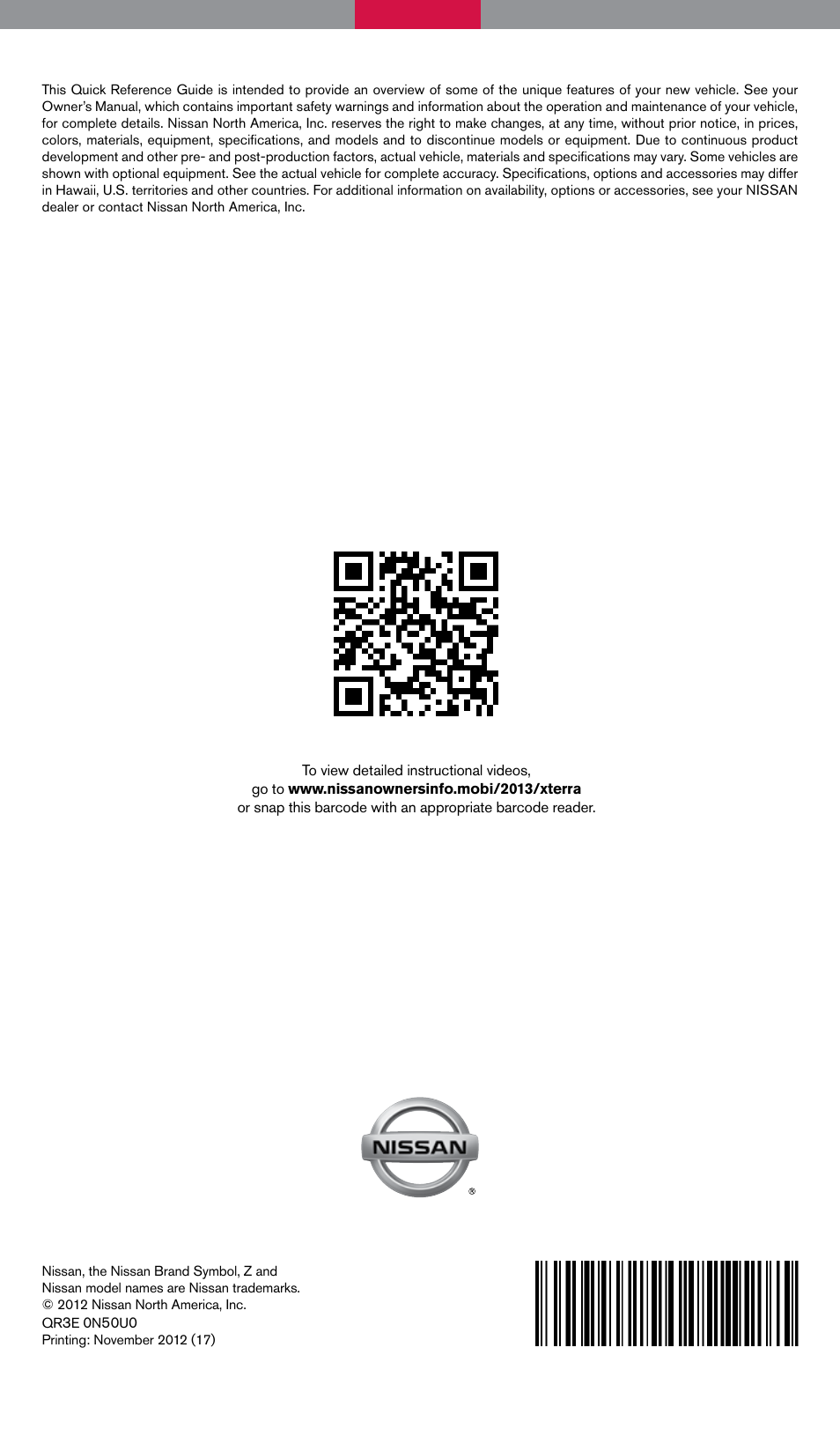 NISSAN 2013 Xterra - Quick Reference Guide User Manual | Page 22 / 22