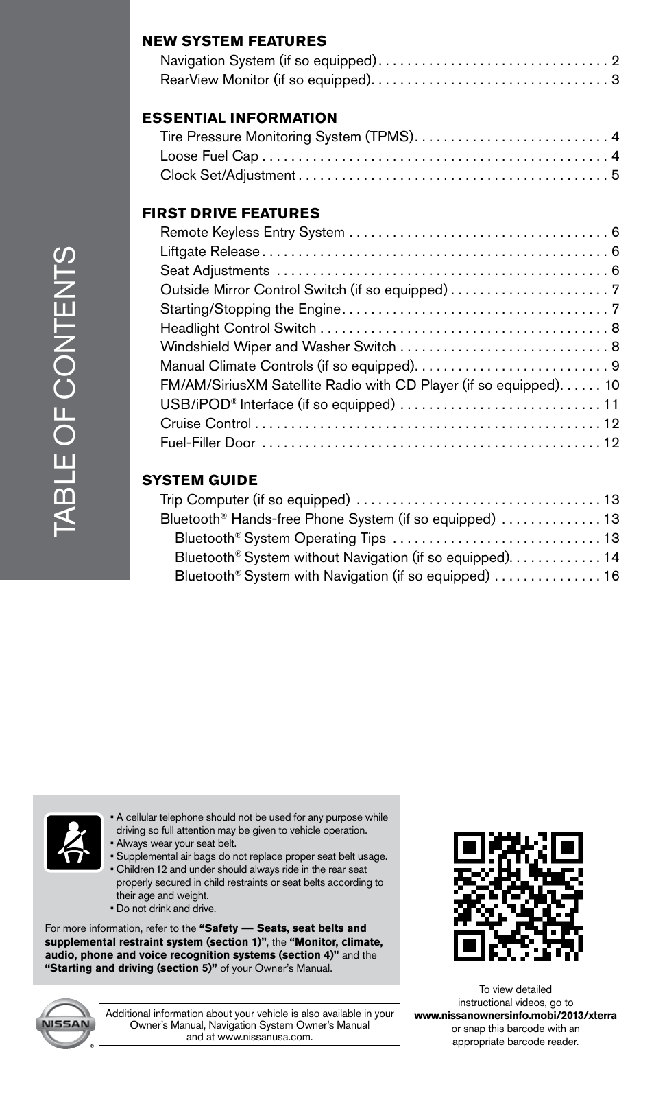 NISSAN 2013 Xterra - Quick Reference Guide User Manual | Page 3 / 22