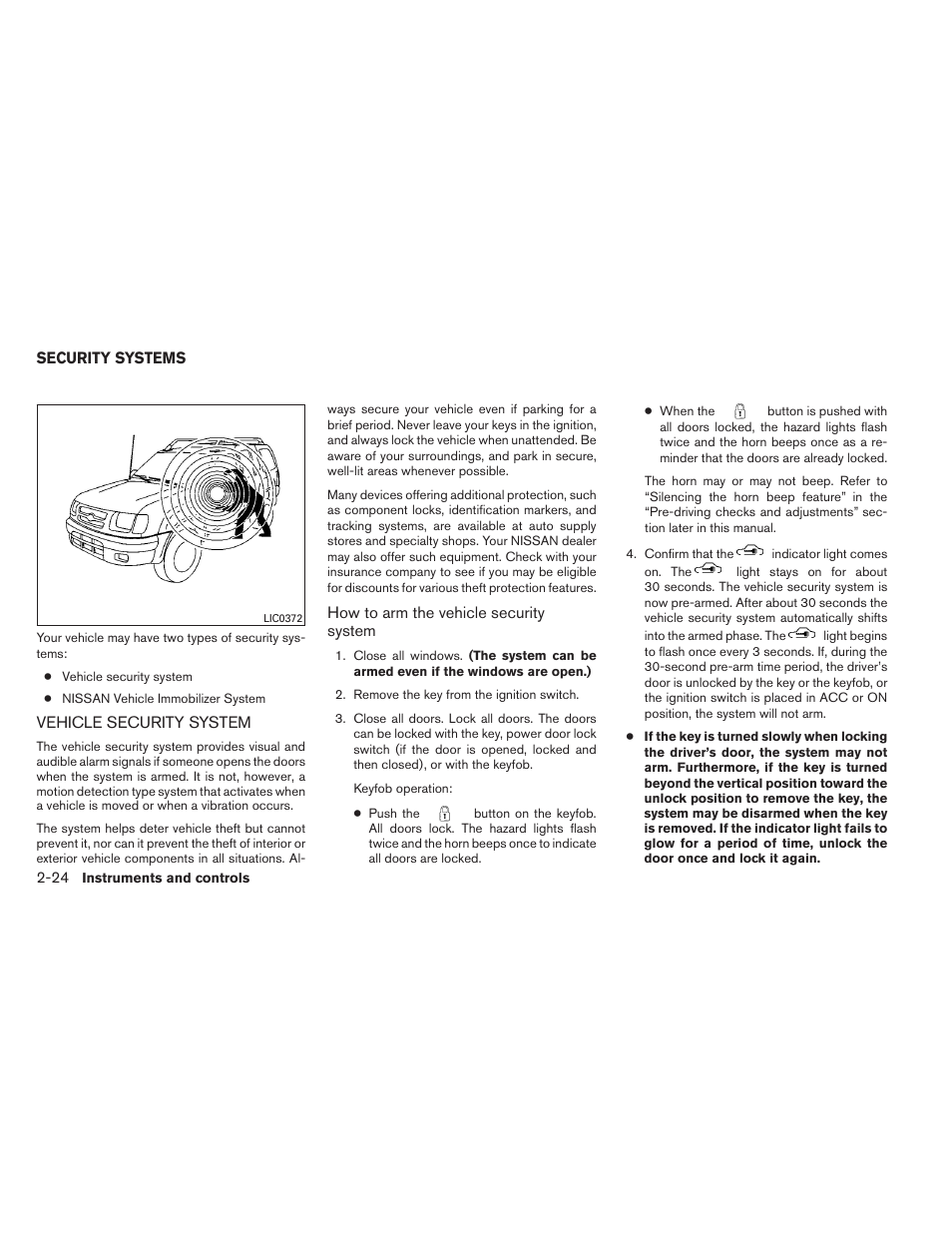 Security systems -24, Vehicle security system -24 | NISSAN 2014 Xterra - Owner's Manual User Manual | Page 105 / 384