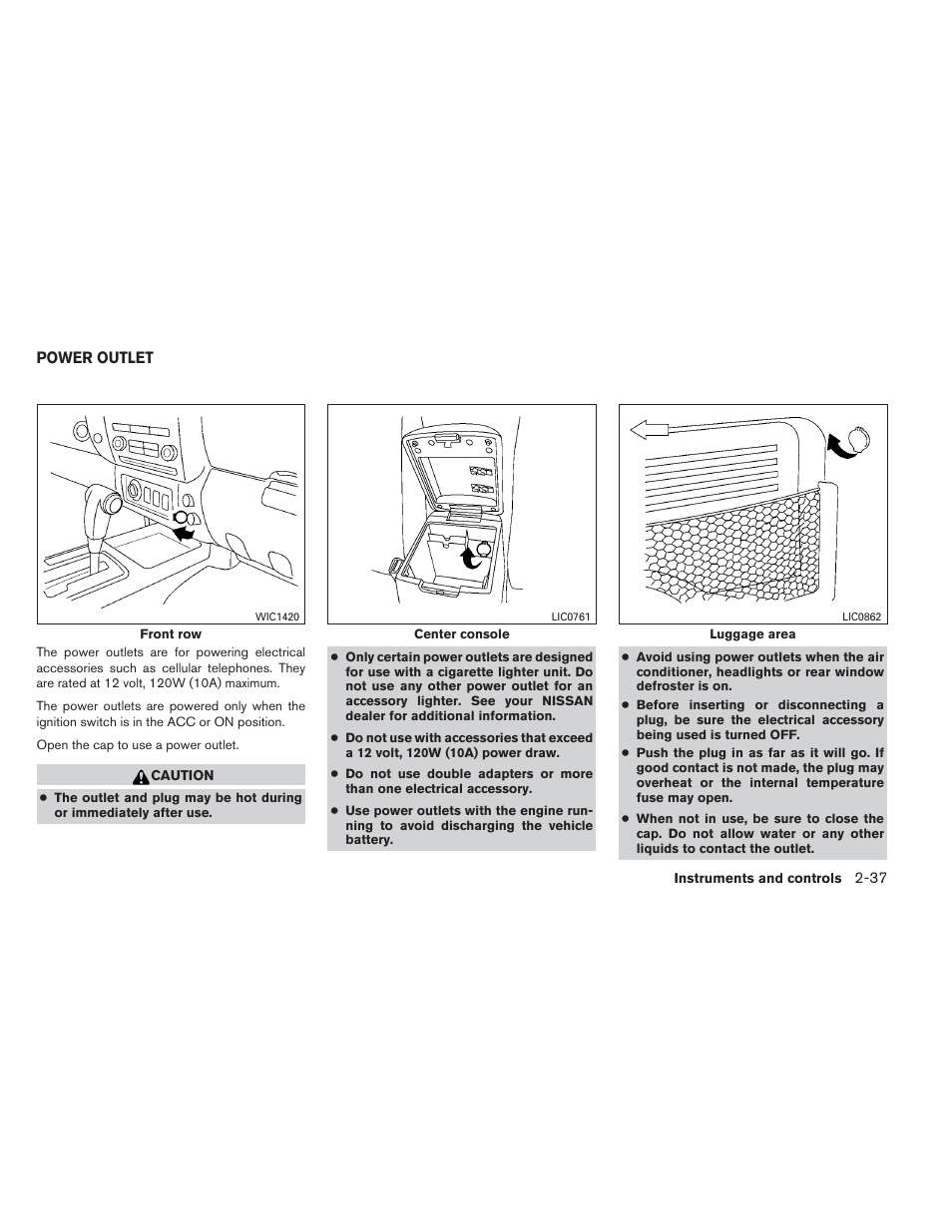 Power outlet -37 | NISSAN 2014 Xterra - Owner's Manual User Manual | Page 118 / 384