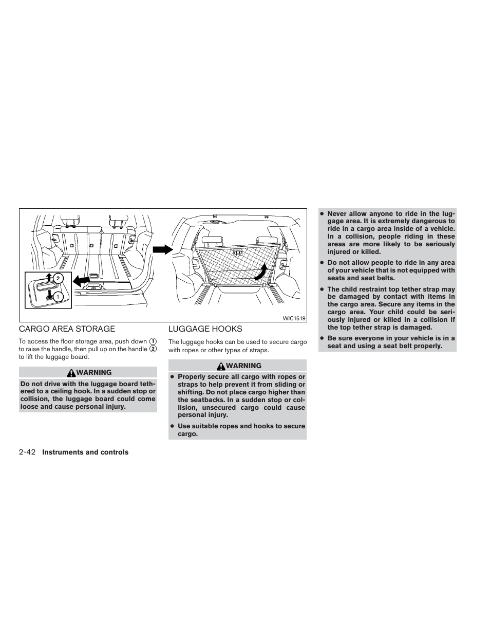 Cargo area storage -42 luggage hooks -42 | NISSAN 2014 Xterra - Owner's Manual User Manual | Page 123 / 384