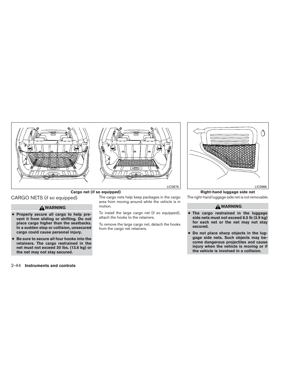 Cargo nets (if so equipped) -44 | NISSAN 2014 Xterra - Owner's Manual User Manual | Page 125 / 384