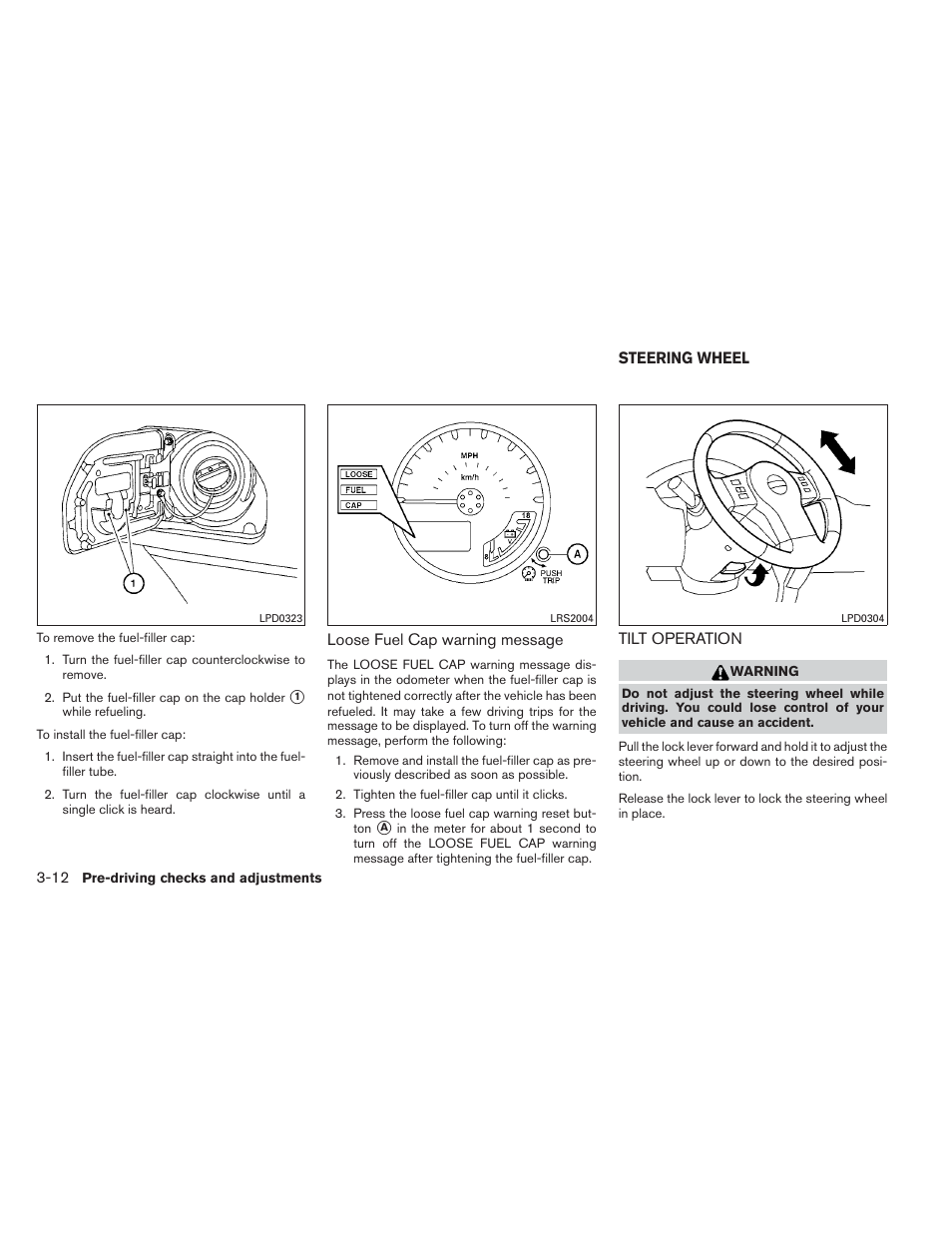 Steering wheel -12, Tilt operation -12 | NISSAN 2014 Xterra - Owner's Manual User Manual | Page 145 / 384
