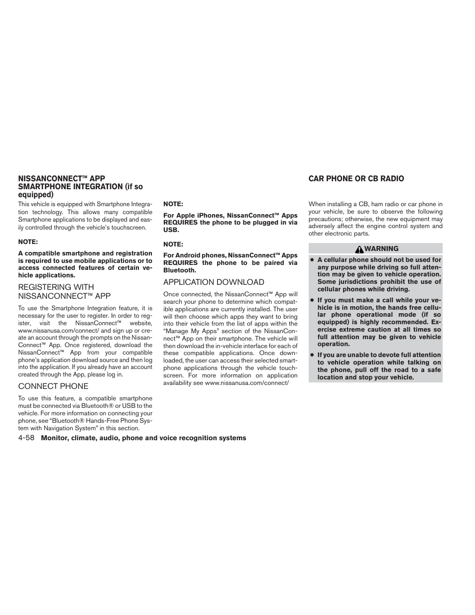Car phone or cb radio -58 | NISSAN 2014 Xterra - Owner's Manual User Manual | Page 209 / 384
