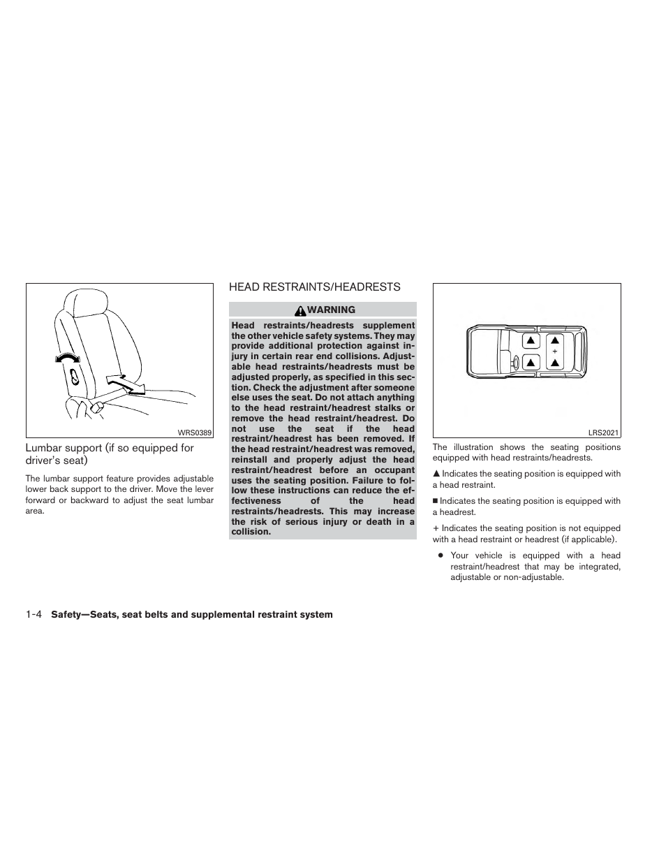 Head restraints/headrests -4 | NISSAN 2014 Xterra - Owner's Manual User Manual | Page 23 / 384