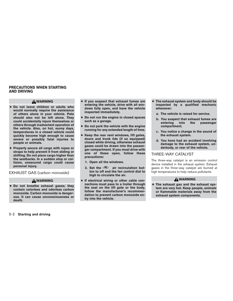Precautions when starting and driving -2 | NISSAN 2014 Xterra - Owner's Manual User Manual | Page 239 / 384