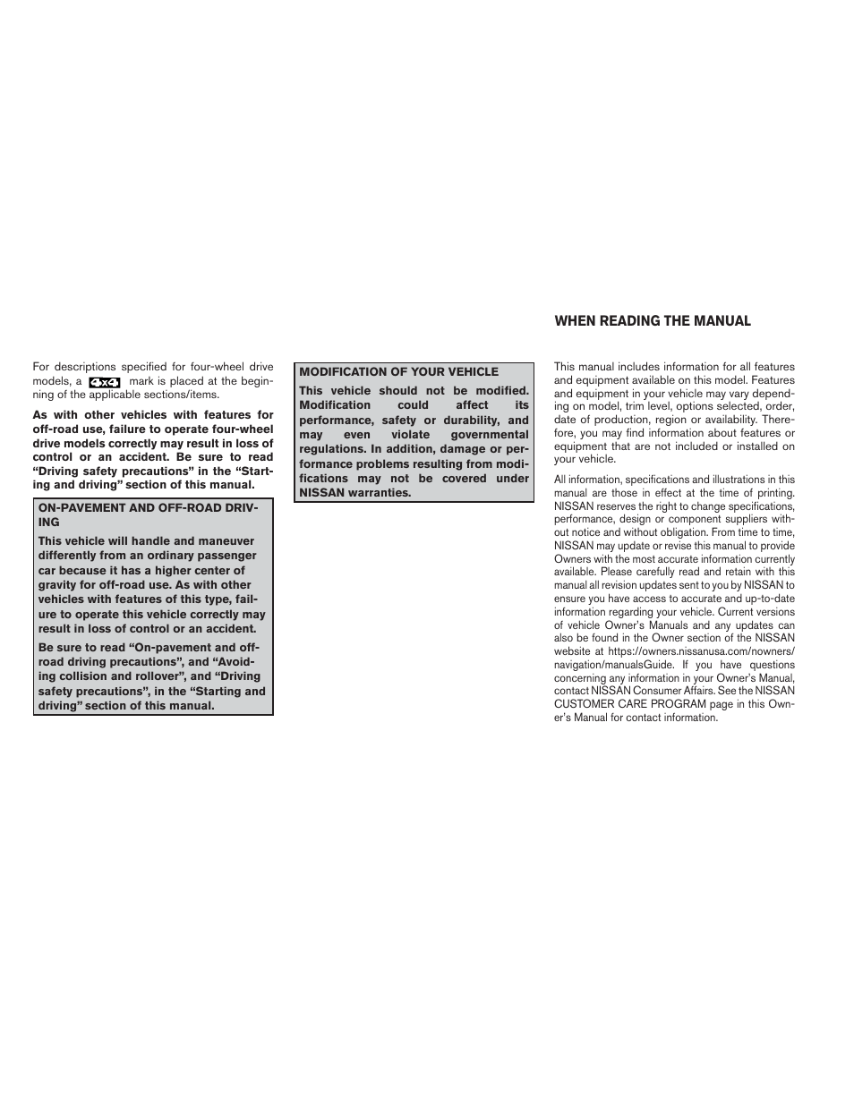 NISSAN 2014 Xterra - Owner's Manual User Manual | Page 3 / 384