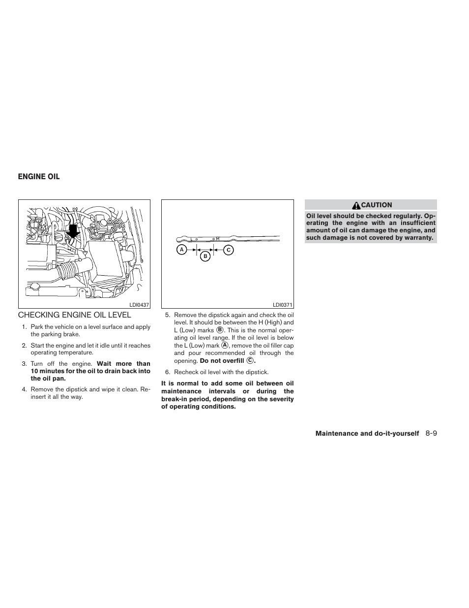 Engine oil -9, Checking engine oil level -9 | NISSAN 2014 Xterra - Owner's Manual User Manual | Page 308 / 384