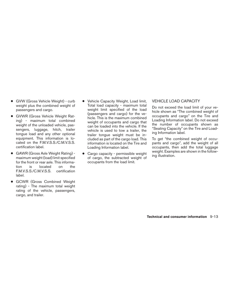 Vehicle load capacity -13 | NISSAN 2014 Xterra - Owner's Manual User Manual | Page 356 / 384