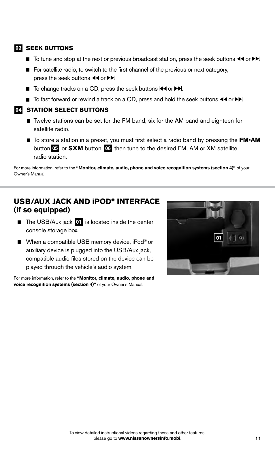 Usb/aux jack and ipod, Interface (if so equipped) | NISSAN 2014 Xterra - Quick Reference Guide User Manual | Page 13 / 24